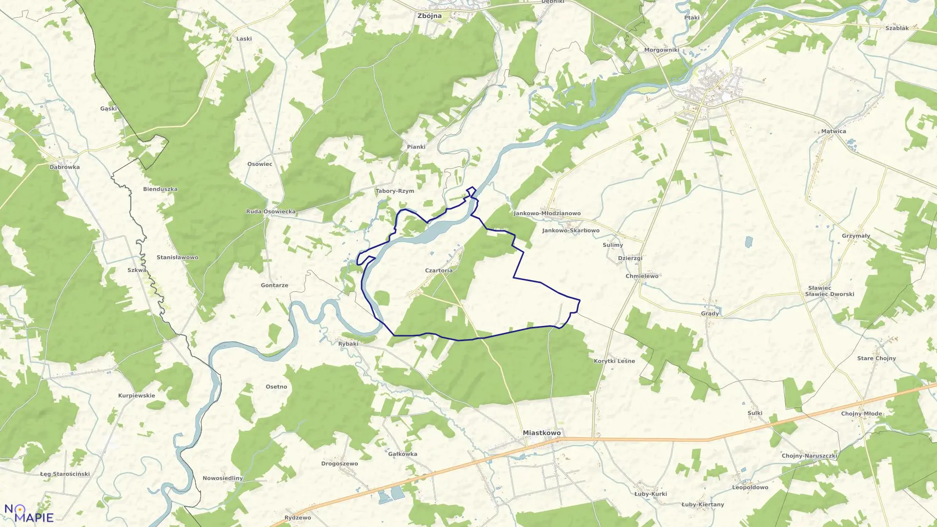 Mapa obrębu Czartoria w gminie Miastkowo