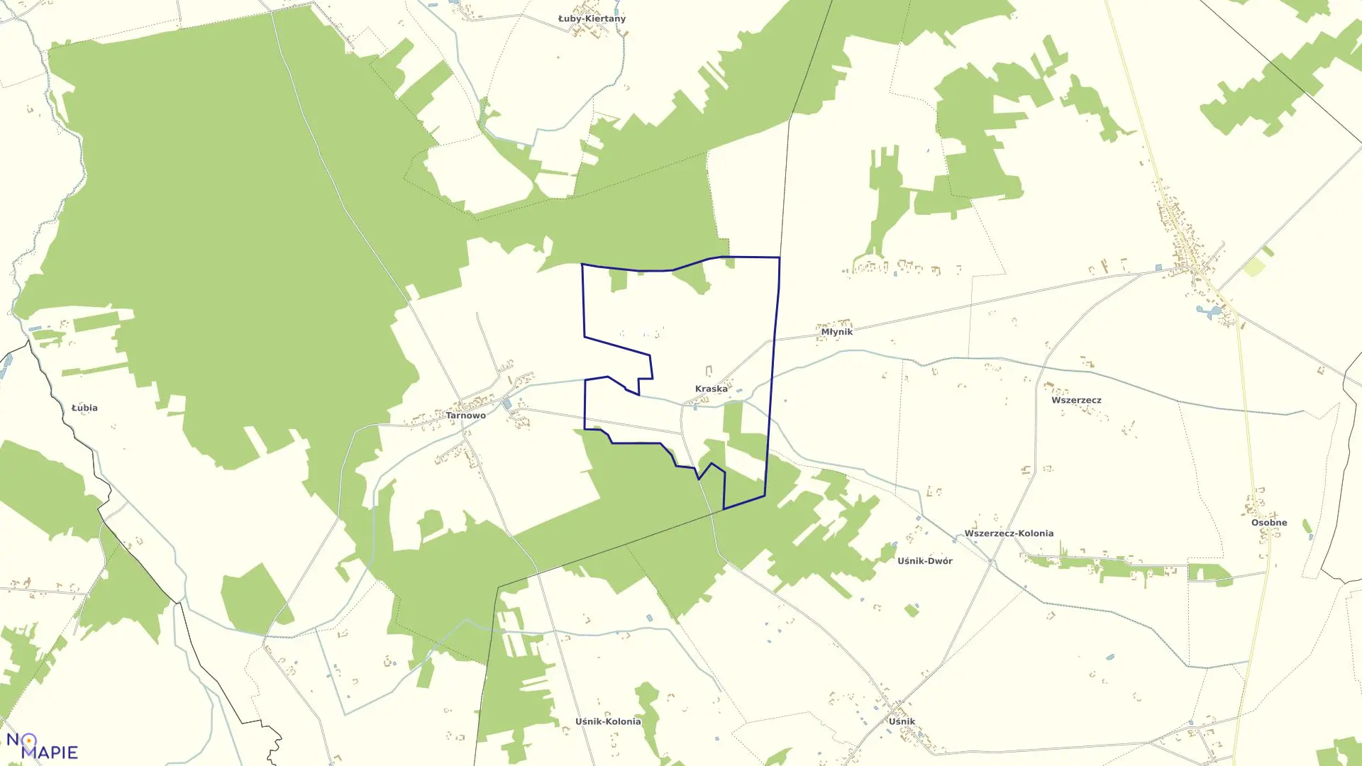 Mapa obrębu Kraska w gminie Miastkowo