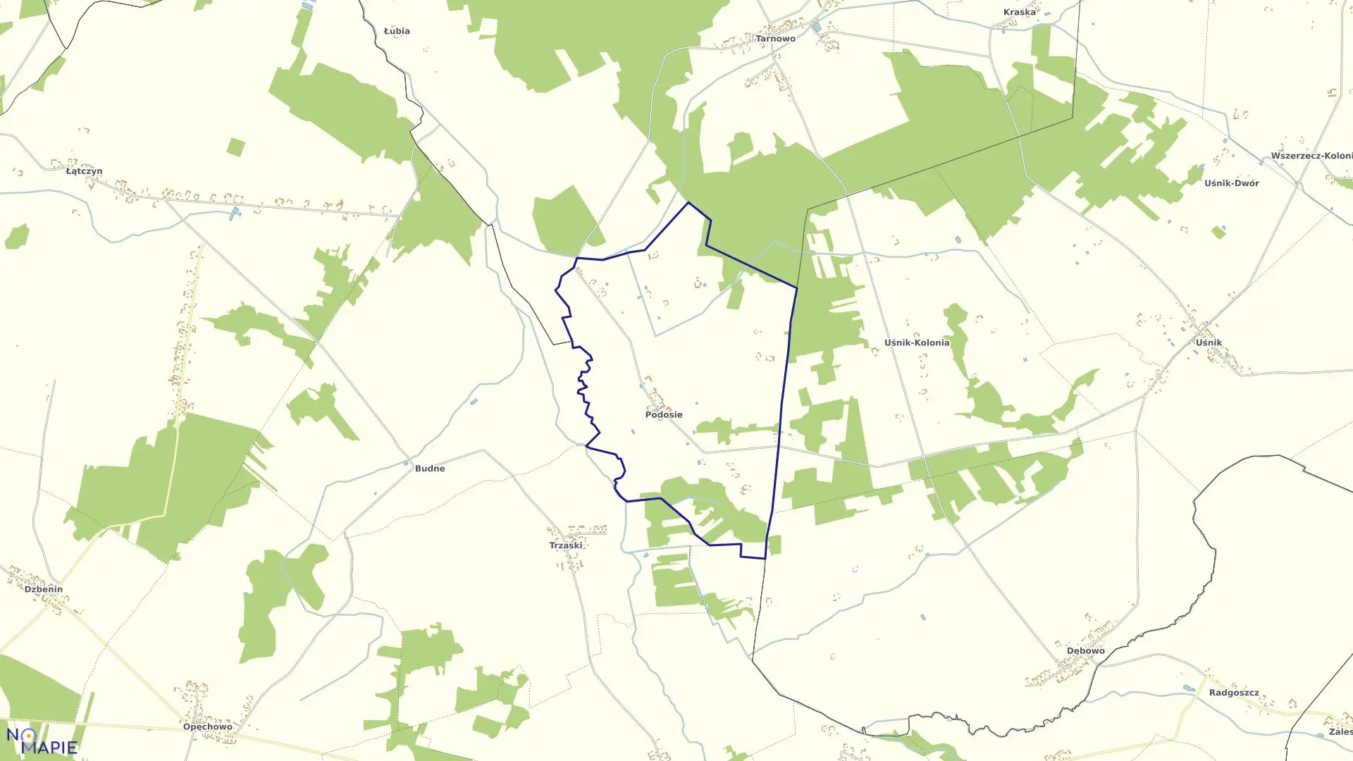 Mapa obrębu Podosie w gminie Miastkowo