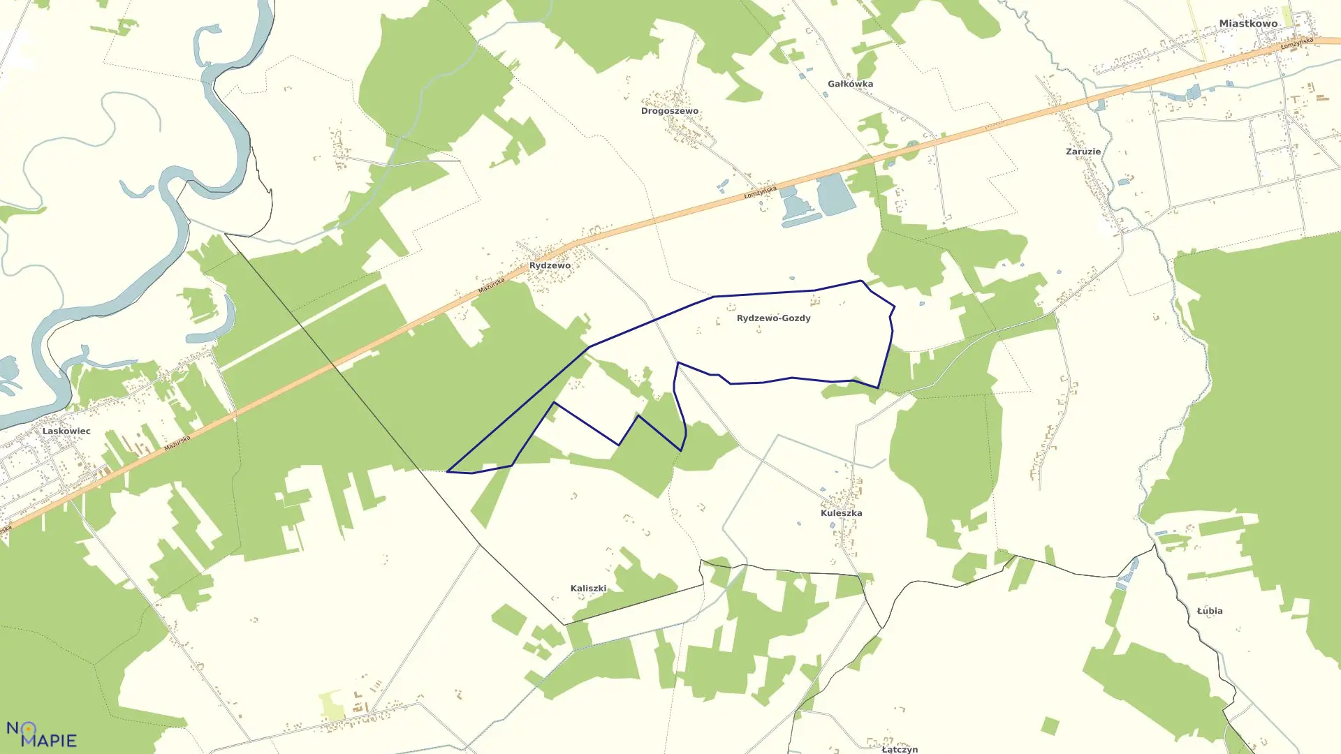 Mapa obrębu Rydzewo-Gozdy w gminie Miastkowo