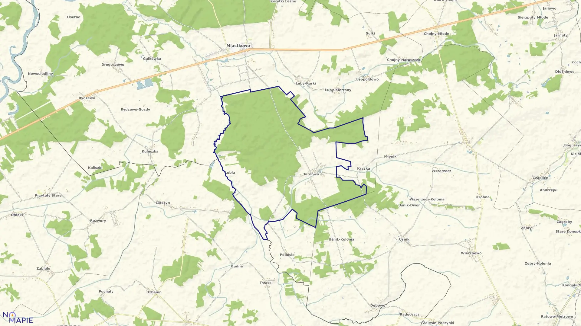 Mapa obrębu Tarnowo w gminie Miastkowo