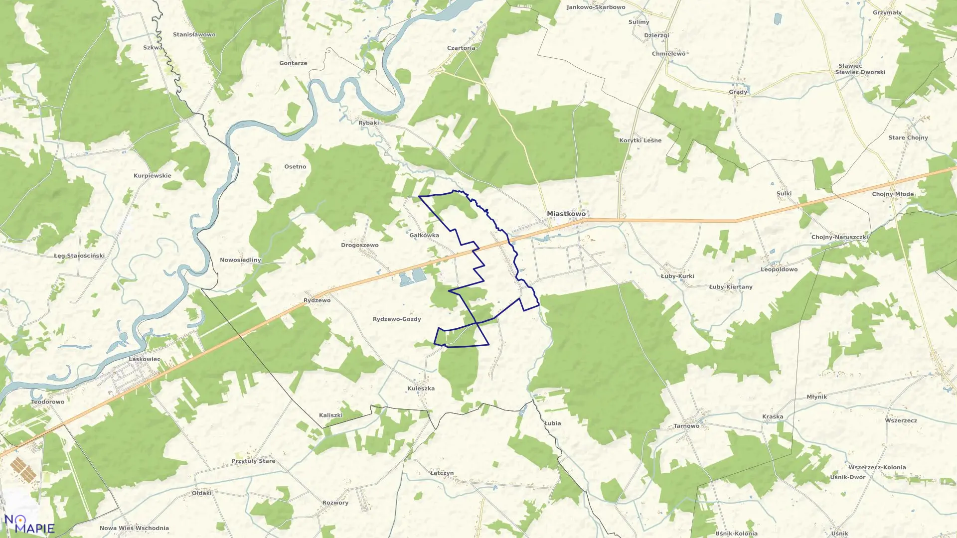 Mapa obrębu Zaruzie w gminie Miastkowo